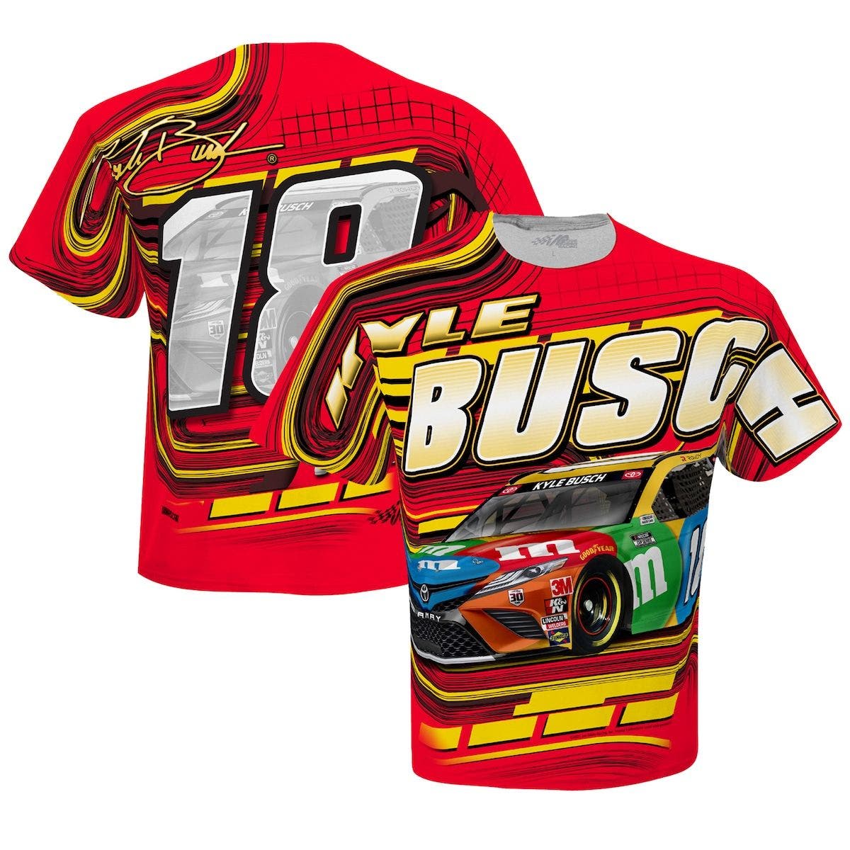 JOE GIBBS RACING TEAM COLLECTION Men's Joe Gibbs Racing Team Collection Red Kyle Busch Total Print T-Shirt