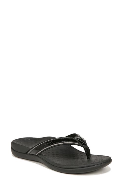 Vionic Tide Sport Flip Flop in Black Leather at Nordstrom, Size 11