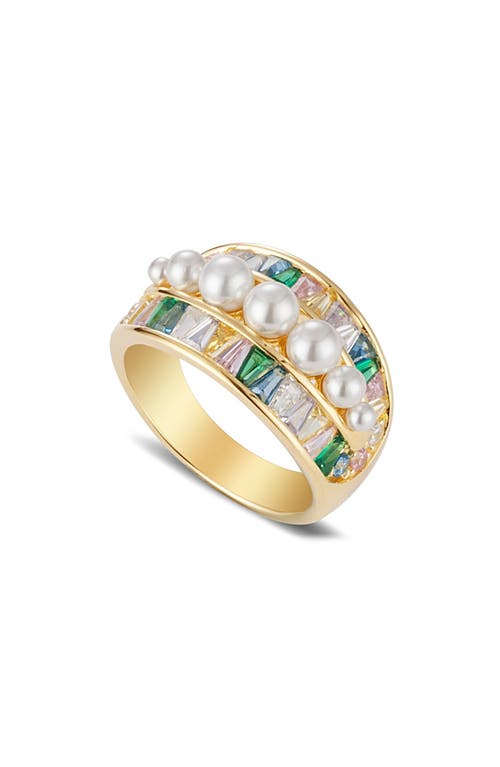 July Child Ufo Ring In Pearls/gold/cubic Zirconia