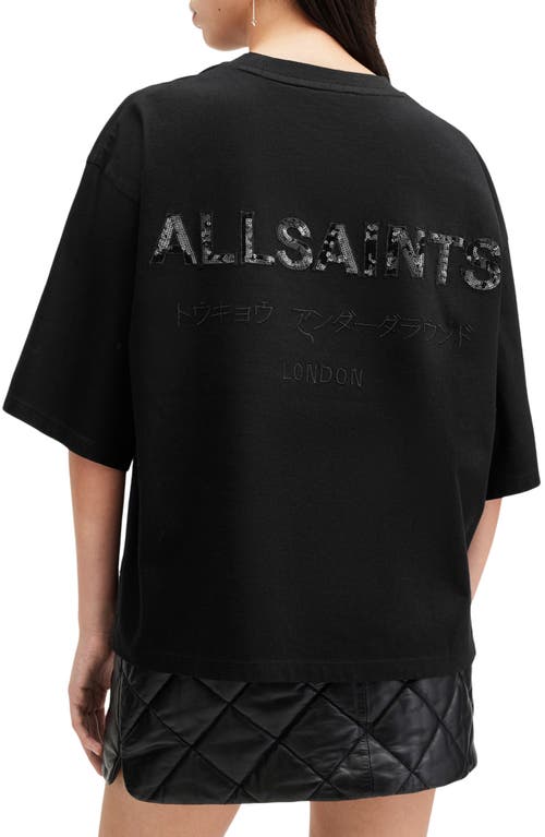 Shop Allsaints Sequin Logo Oversize Cotton Graphic T-shirt In Black