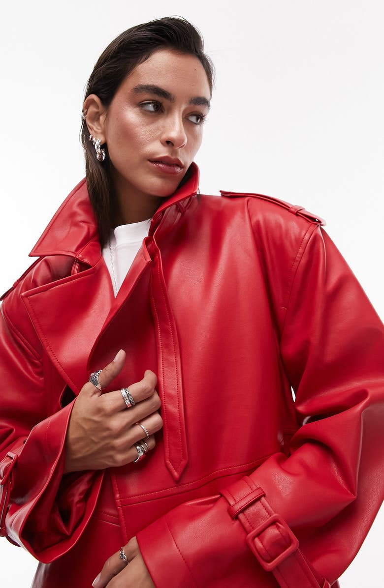 Topshop Belted Faux Leather Trench Coat | Nordstrom