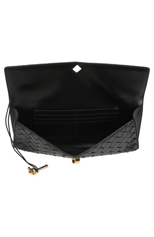 Bottega Veneta Long Andiamo Clutch Bag With Handle In Black Brass