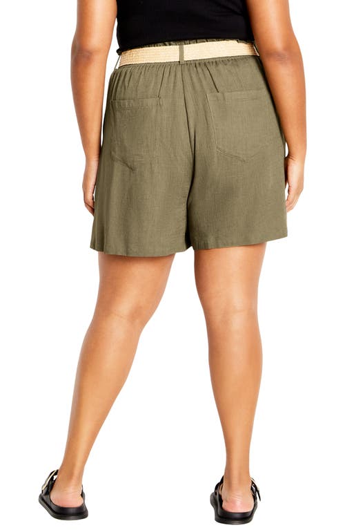 Shop City Chic Kara Belted High Waist Shorts In Olive