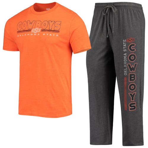 Men's Concepts Sport Heathered Charcoal/Orange Oklahoma State Cowboys Meter T-Shirt & Pants Sleep Set in Heather Charcoal