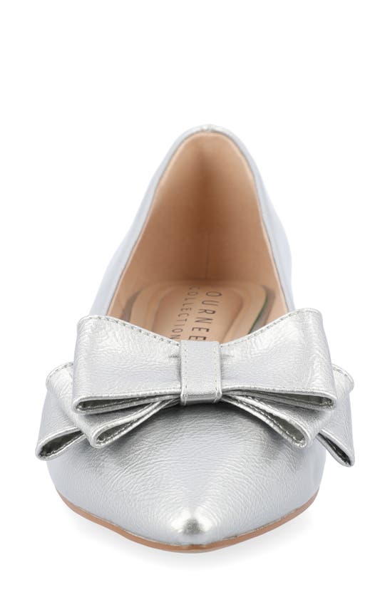 Journee Collection Ophelia Bow Pointed Toe Flat In Silver