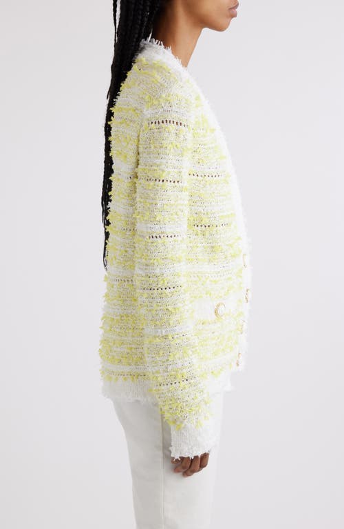 Shop Balmain Pointelle Bouclé Cardigan In Gtz White/yellow