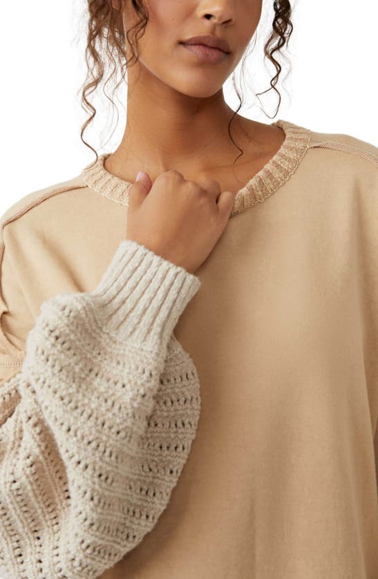 Shop Free People Holly Oversize Mixed Media Sweater In Beige Semolina Combo