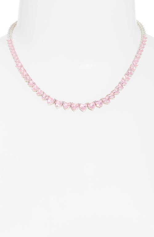 Shop Shymi Graduated Heart Tennis Necklace In Silveralf Pink/white