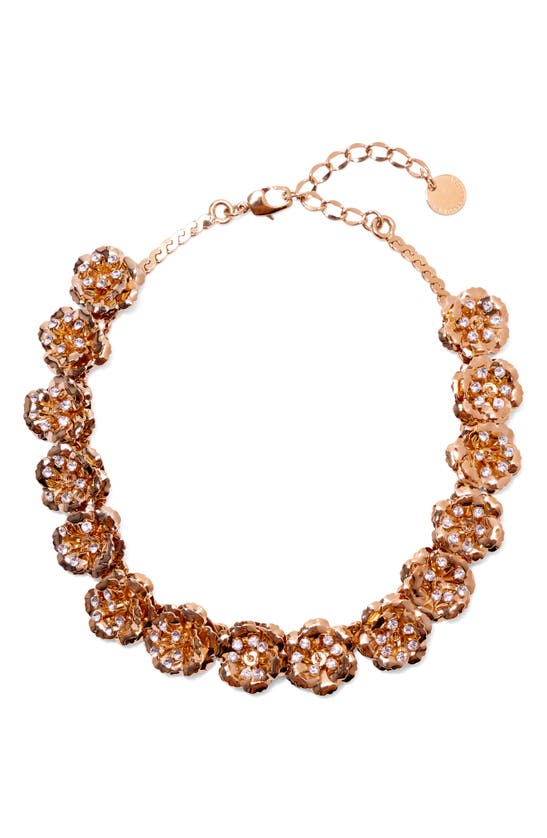Shop Carolina Herrera Crystal Embellished Flower Collar Necklace In Gold