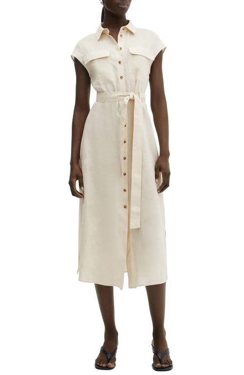 Mango Quito Tie Waist Linen Shirtdress In Light Pastel Brown