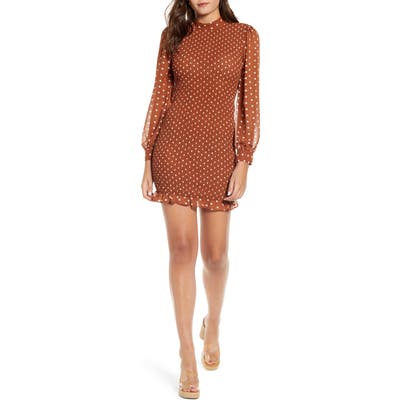 J.o.a. Polka Dot Smocked Minidress, Brown