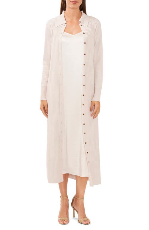 halogen(r) Two-Piece Long Sleeve Cardigan & Slipdress in Antique White