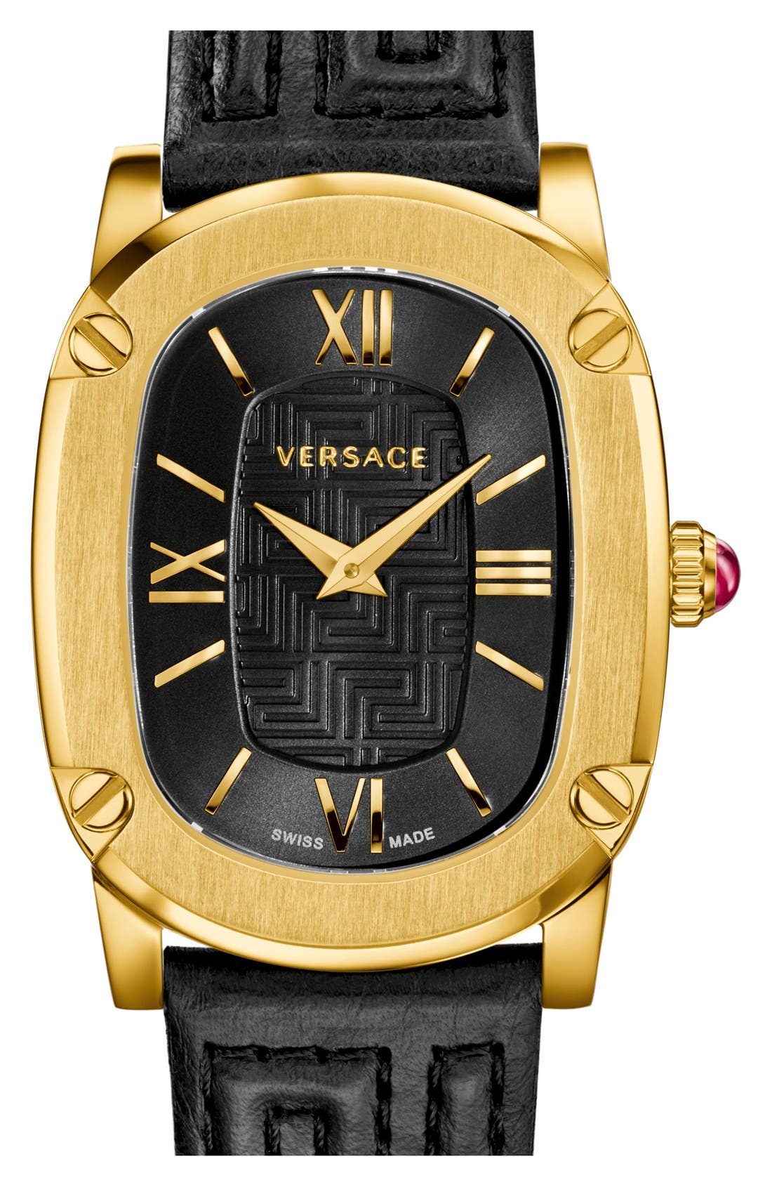 Versace 'Couture' Oval Leather Strap Watch, 24mm x 41mm Nordstrom