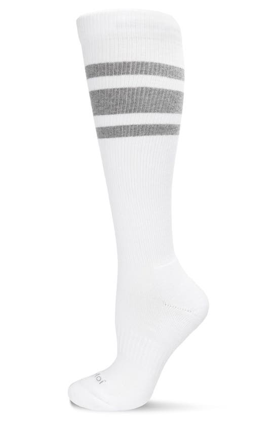 Shop Memoi Stripe Performance Knee High Compression Socks In White