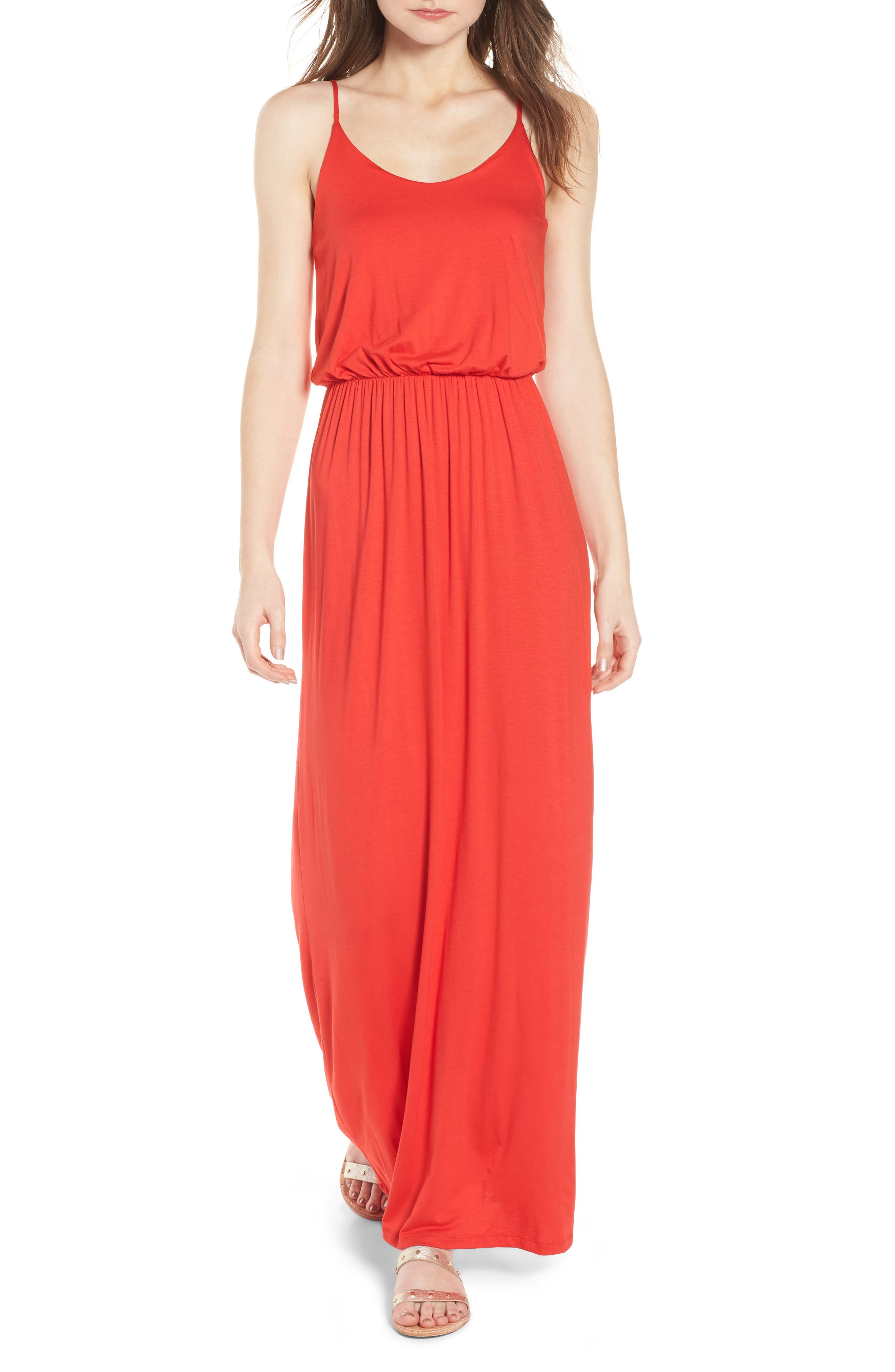 Lush Knit Maxi Dress In Coral Tie