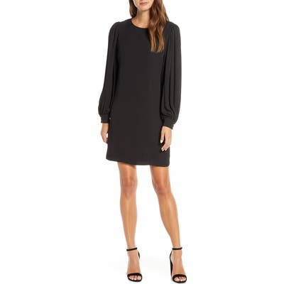 Forest Lily Long Sleeve Chiffon Shift Dress, Black