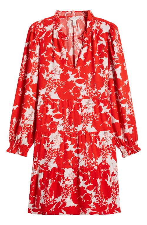 Shop Caslonr Caslon(r) Floral Tiered Long Sleeve Dress In Pink- Red Zinnia Floral