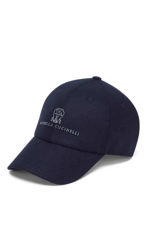 Shop Brunello Cucinelli Virgin Wool Flannel Baseball Cap With Embroidery In Navy Blue