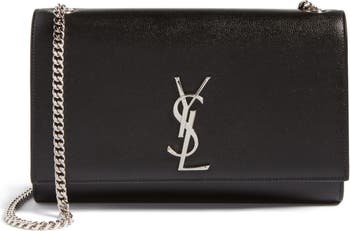 Saint Laurent Black Leather and Silver Star Kate Wallet on Chain