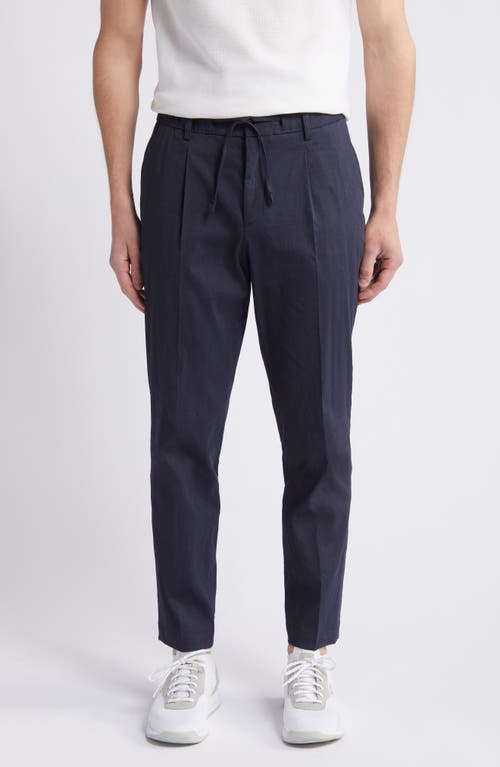 BOSS Perin Linen Blend Drawstring Pants Dark Blue at Nordstrom,