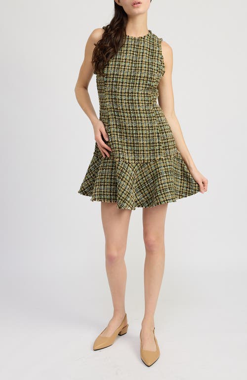 Shop En Saison Jaime Tweed Minidress In Olive Multi