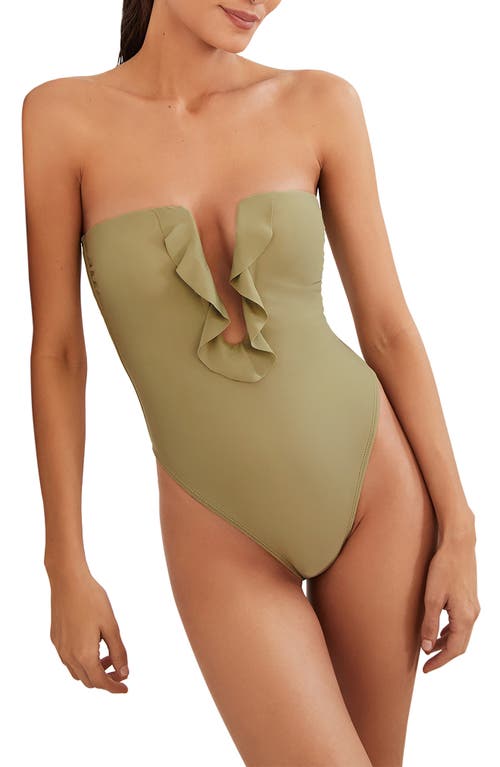 ViX Swimwear Chris Plunge Strapless One-Piece Swimsuit Olive at Nordstrom,
