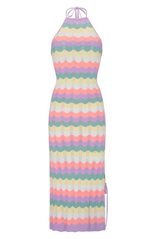Corneila Crochet Cover-Up Halter Dress in Pink Multi