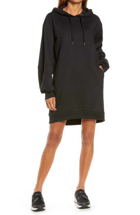 Zella Cara Long Sleeve Fleece Hoodie Dress In Black