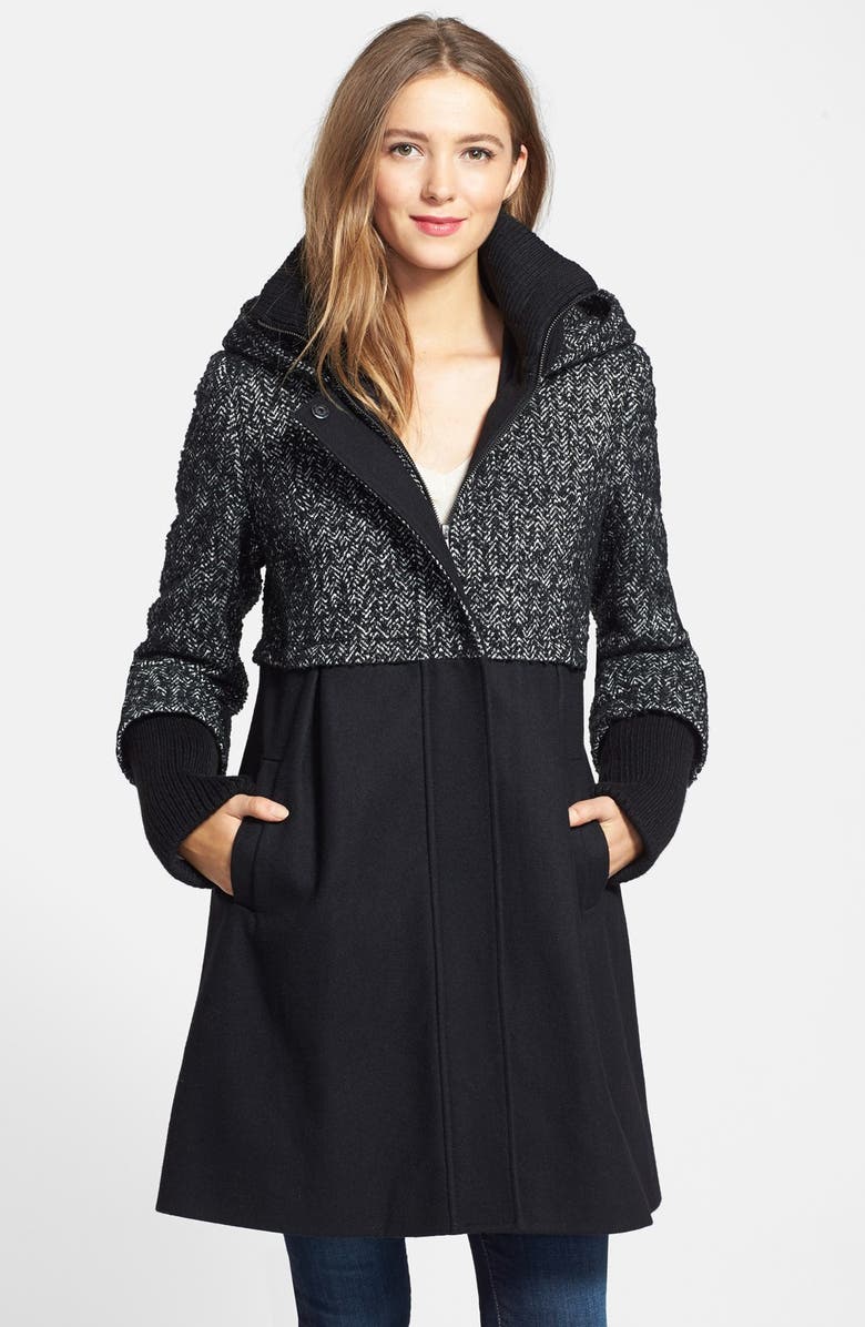 DKNY 'Ella' Colorblock Tweed Wool Blend Babydoll Coat (Online Only ...