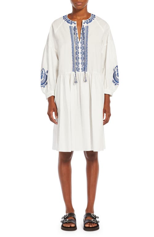 Max Mara Dirce Embroidered Long Sleeve Cotton Poplin Dress White at Nordstrom,