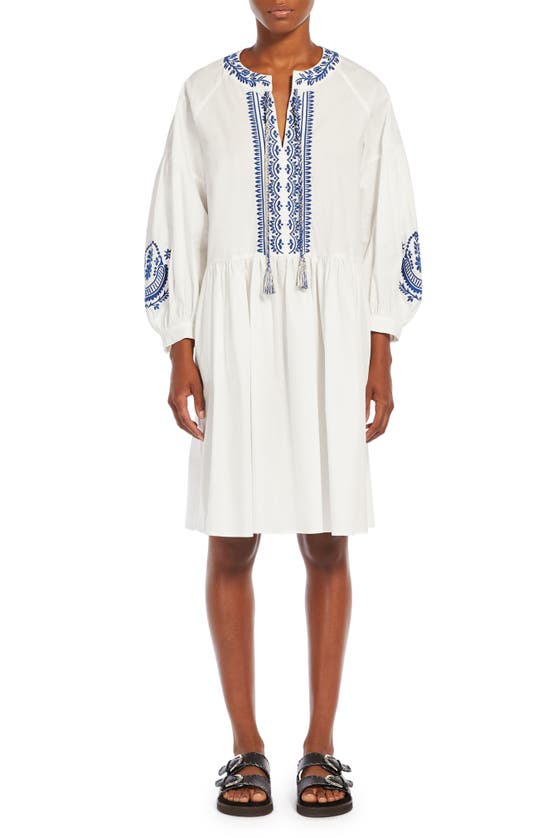 Shop Max Mara Dirce Embroidered Long Sleeve Cotton Poplin Dress In White