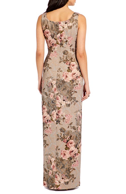 Shop Adrianna Papell Floral Print Brocade Gown In Slate/blush Multi