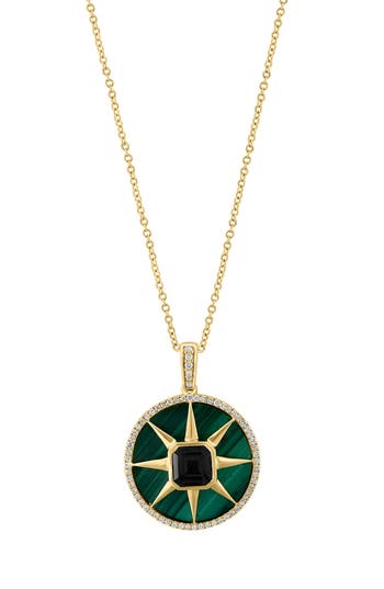 Shop Effy Diamond & Malachite Pendant Necklace In Yellow Gold/black/green