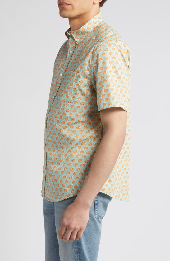 Johnston & Murphy Citrus Print Short Sleeve Cotton Button-down Shirt In Green/orange