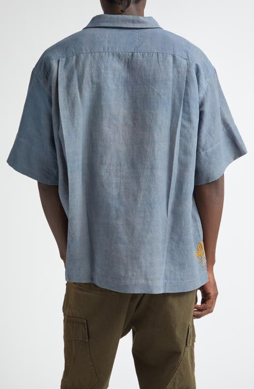 Shop Story Mfg. Greetings Floral Embroidered Cotton & Linen Camp Shirt In Blue Herb