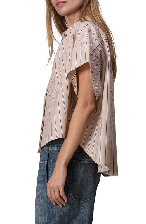 Shop Rag & Bone Martha Stripe Short Sleeve Cotton Poplin Button-up Shirt In Khaki Stripe