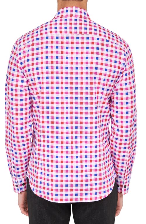 Shop Construct Slim Fit Micro Check Print Four-way Stretch Performance Button-up Shirt In Red/blue