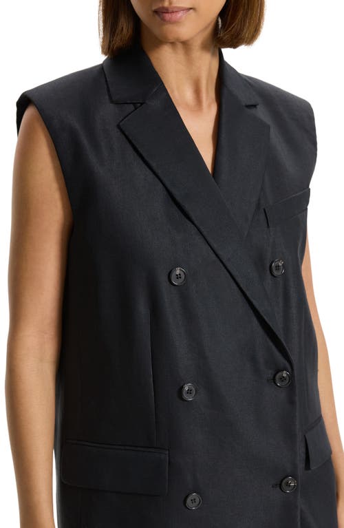 Theory Double Breasted Linen Blend Blazer In Black