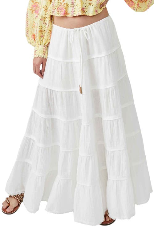 Free People free-est Simply Smitten Tiered Cotton Maxi Skirt in Optic White