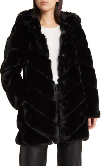 BCBGMAXAZRIA Chevron Faux Fur Hooded Jacket Nordstrom