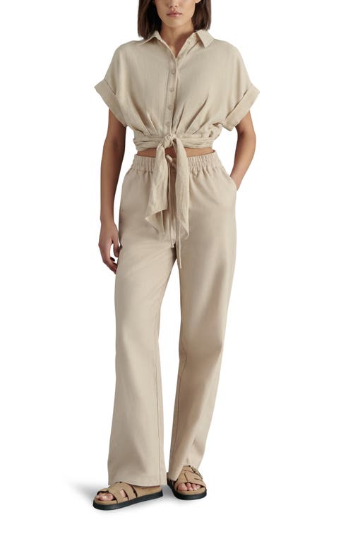 Shop Steve Madden Tori Tie Front Cotton & Linen Button-up Shirt In Natural