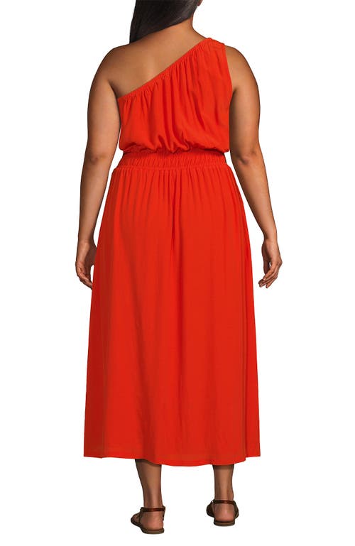 Shop Lands' End Petite One Shoulder Crepe Midi Dress In Rich Persimmon