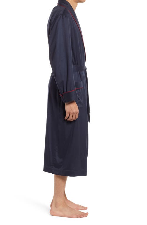 Shop Majestic International Woven Cashmere Robe In Navy W/burgundy Braid