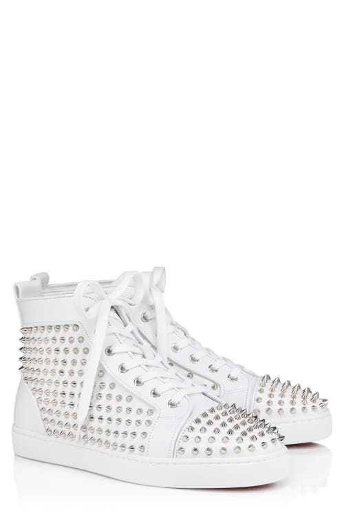 Shop Christian Louboutin Louis Allover Spikes High Top Sneaker In White/silver