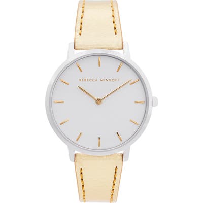 Rebecca Minkoff Major Metallic Leather Strap Watch, 35Mm