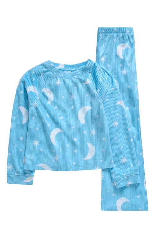 Shop Nordstrom Kids' Fleece Two-piece Pajamas In Blue Creek Moons And Stars