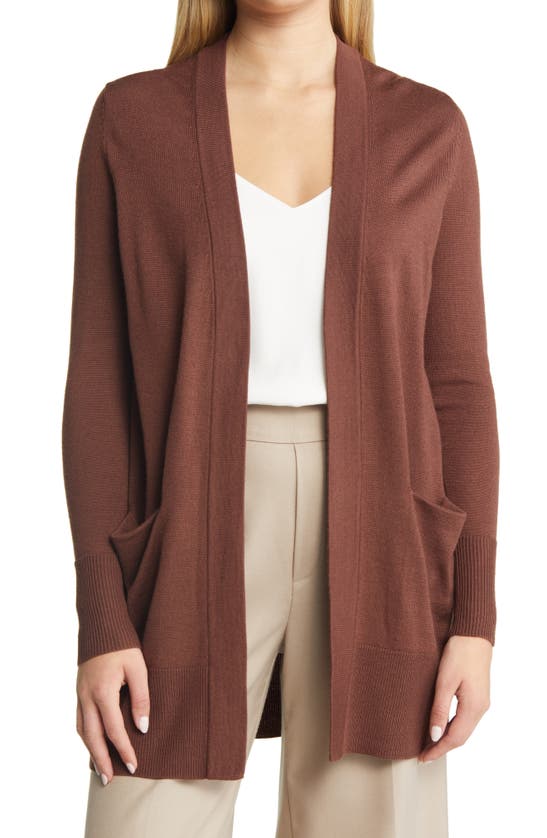 Nordstrom Everyday Open Front Cardigan In Brown Pinecone
