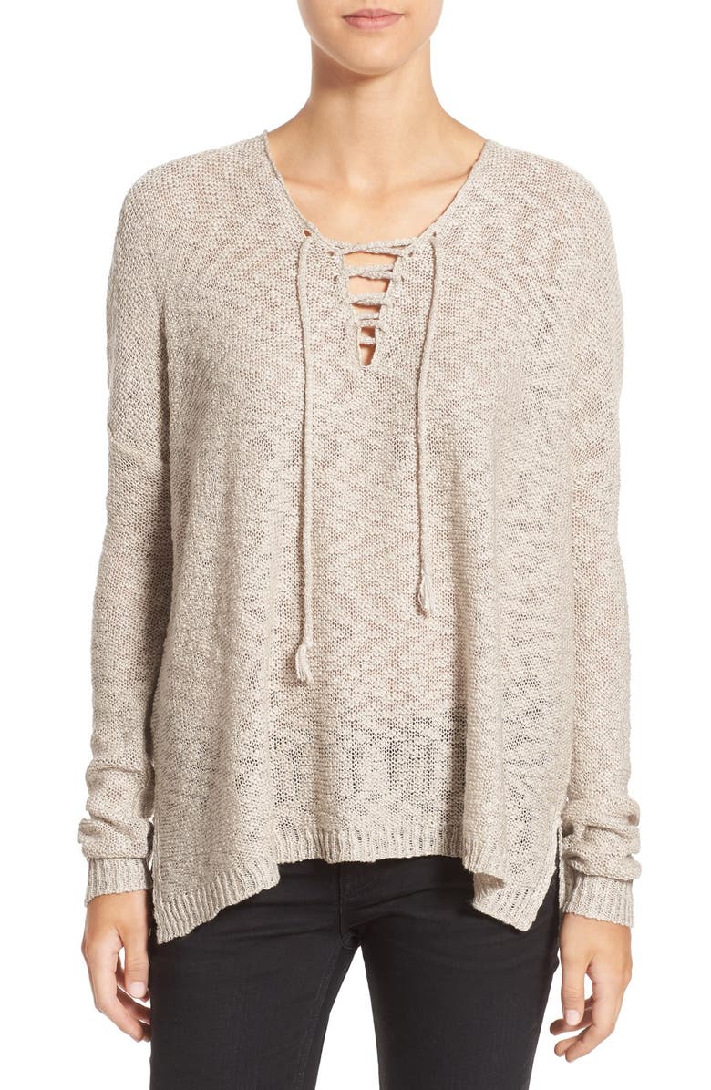 LOVE BY DESIGN Lace-Up Pullover, Main, color, OATMEAL