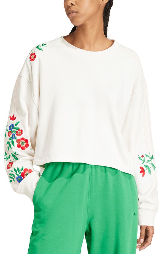 Adidas Originals Floral Embroidered Sweatshirt In Cloud White