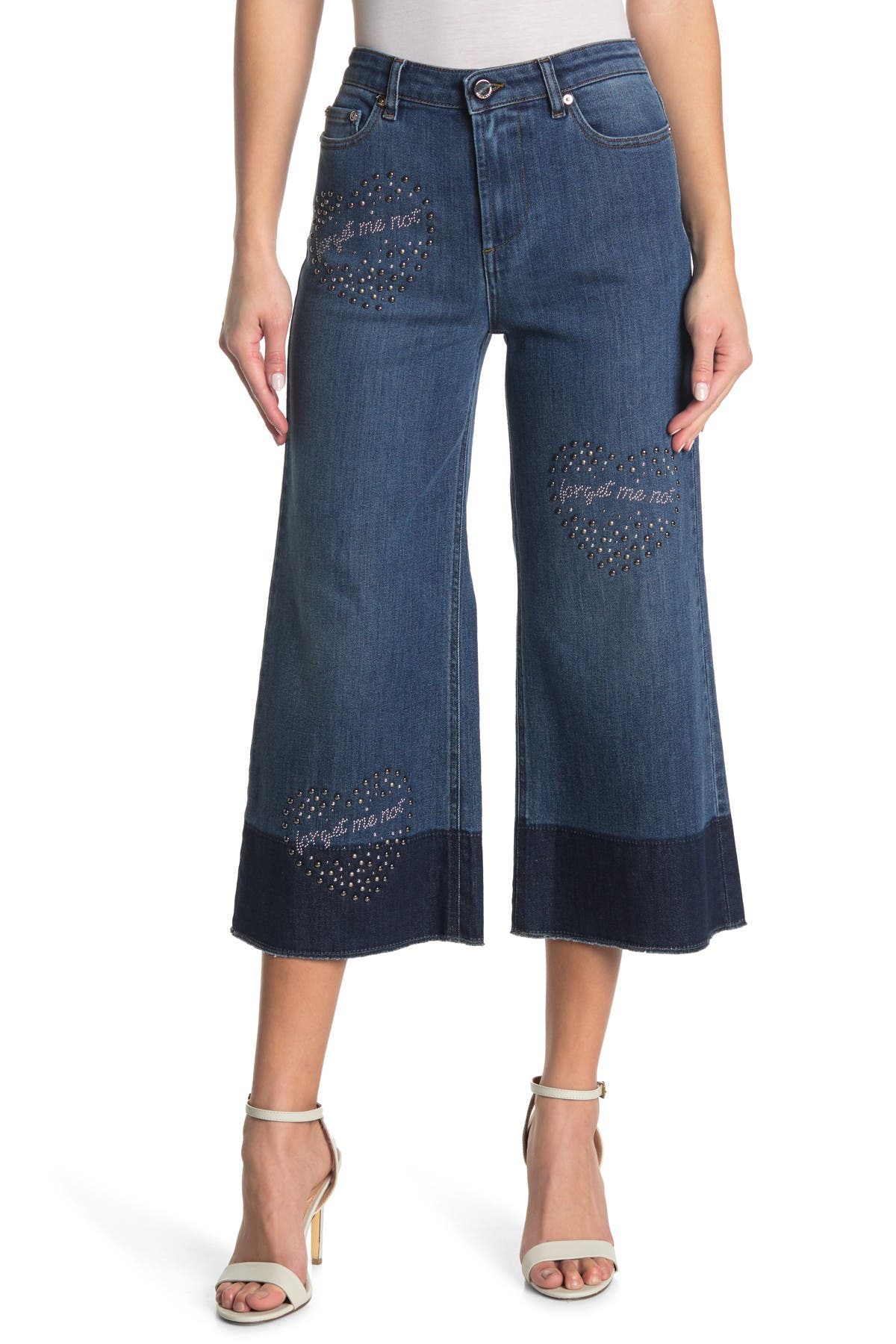 Red Valentino Cropped Studded Flare Leg Jeans In Denim Lavaggio Vintage 678